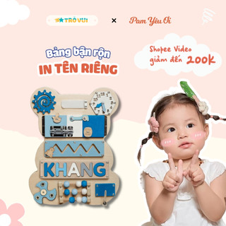 Bảng Bận Rộn Tặng In Tên Riêng Bé Size To 8 Chữ Hình Gấu Cute , Busy Board Đồ Chơi Montessori  |Trò Vui BB04