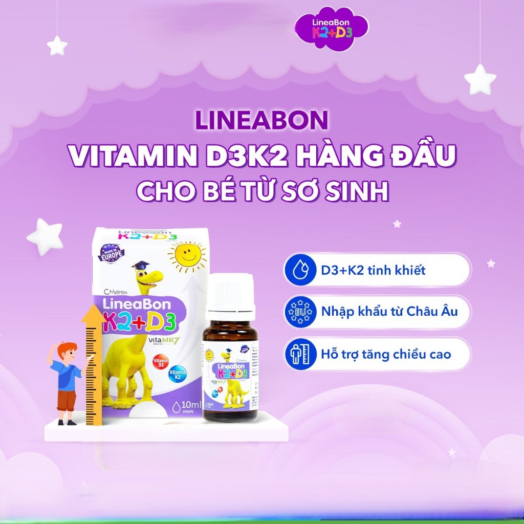 Vitamin Lineabon K2+D3 Tăng Chiều Cao Cho Trẻ Sơ Sinh