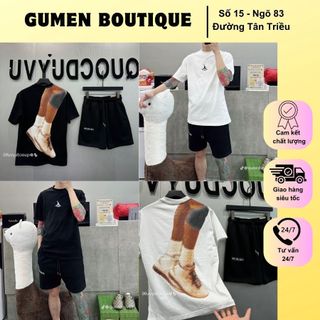 Bộ Quần Áo Nam Air Jorrđan In Chữ Trước Ngực Phối Hình Đôi Chân Sau Lưng Cực Bắt Mắt - Bộ Cộc Tay Nam JD In Hình Cực Hot