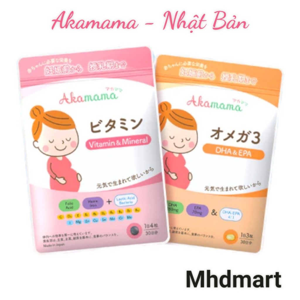 Combo SẮT & VITAMINH + DHA & EPA cho bà bầu AKAMAMA Nhật bản
