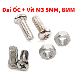Ốc vít m3 chữ thập - vít m3 đầu tròn dài 5mm/8mm, đai ốc lục giác m3 - đường kính trong 3mm