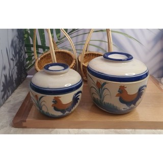 Thố đất có nắp vẽ gà gốm xưa thố nhỏ size 9cm-25cm