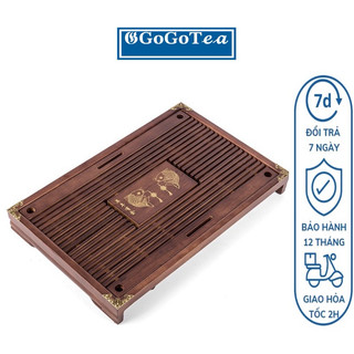 Khay đựng ấm trà nẹp đồng vân nổi 4 góc (khay đựng ấm chén) 43x28x5cm GOTEA