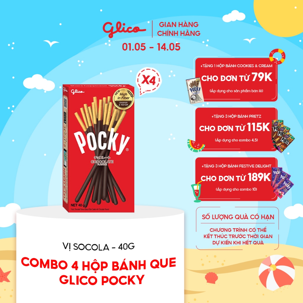 Combo 4 hộp Bánh que Glico Pocky vị Socola 40gr