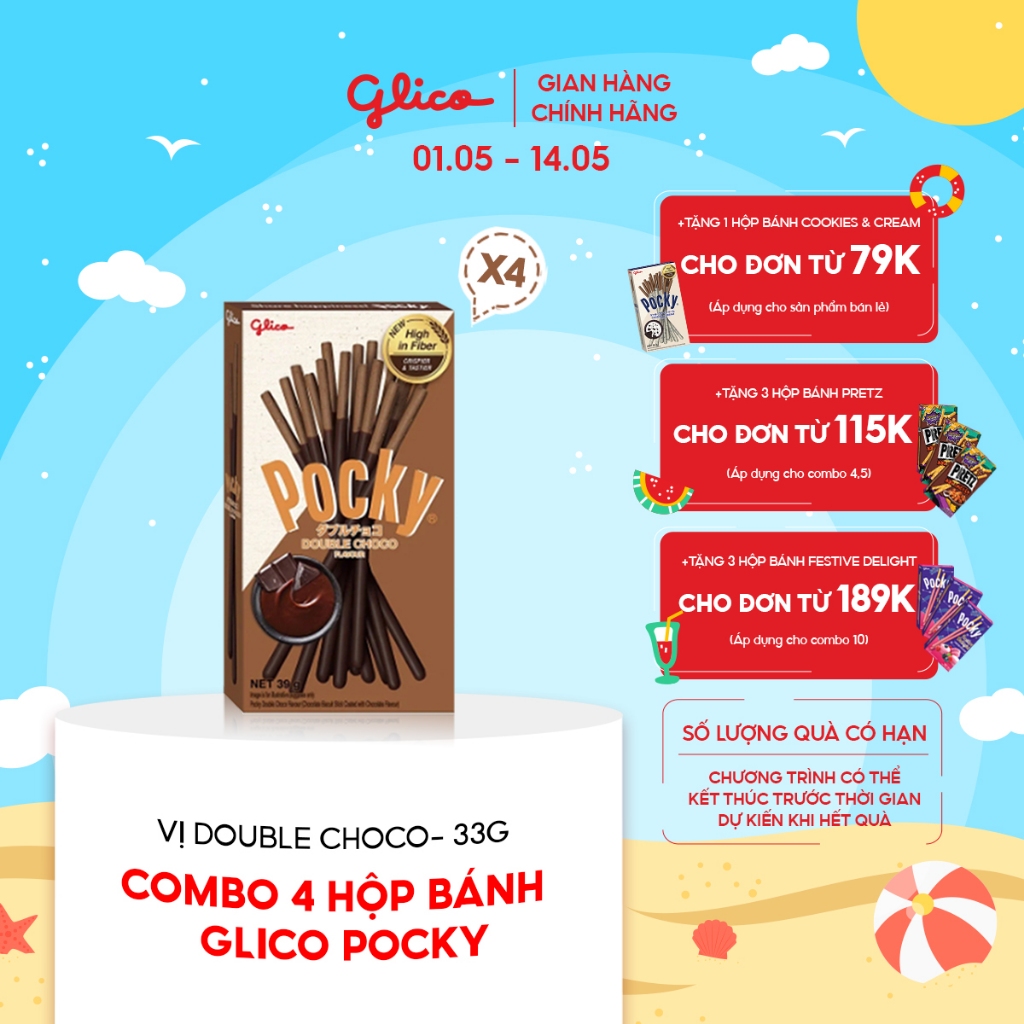 Combo 4 hộp Bánh que Glico Pocky vị Double Choco 40gr