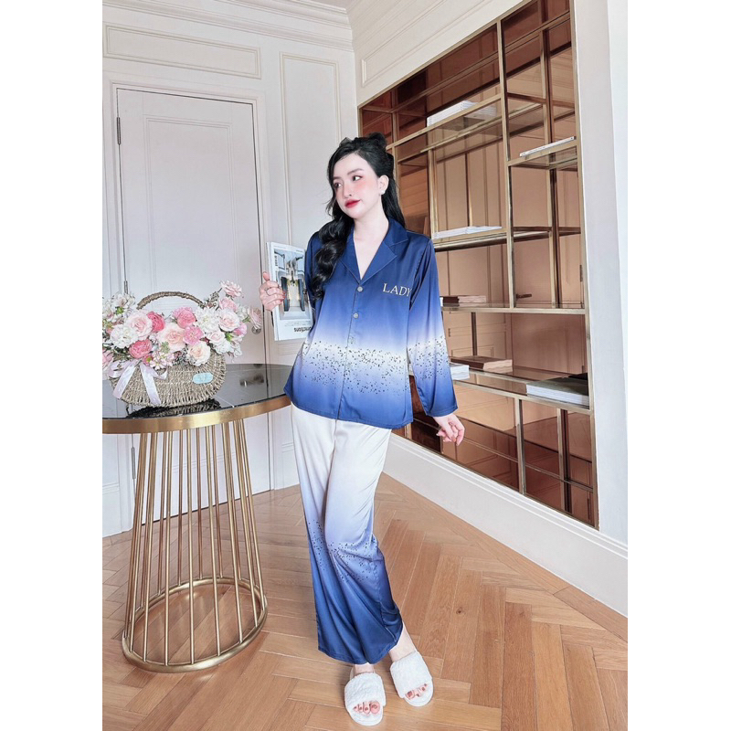 Pijama tay dài quần dài latin lụa cao cấp hàng thiết kế 60kg dưới 60kg