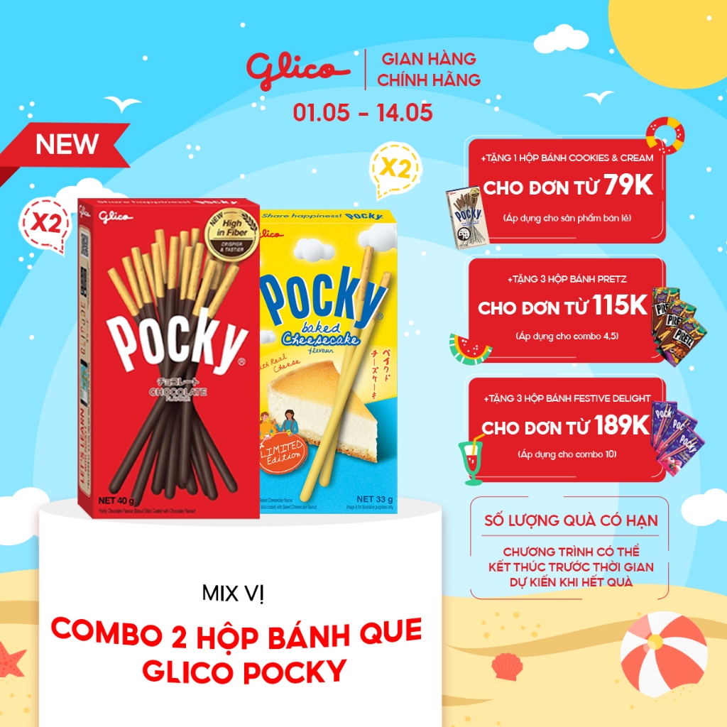 Combo 4 hộp Bánh que Glico Pocky Mix Vị (2 Phô Mai + 2 Chocolate)