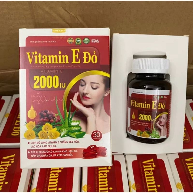 Viên uống đẹp da vitamin E đỏ 2000IU hộp 30 viên chống lão hóa, giảm thâm nám, cung cấp dưỡng chất s