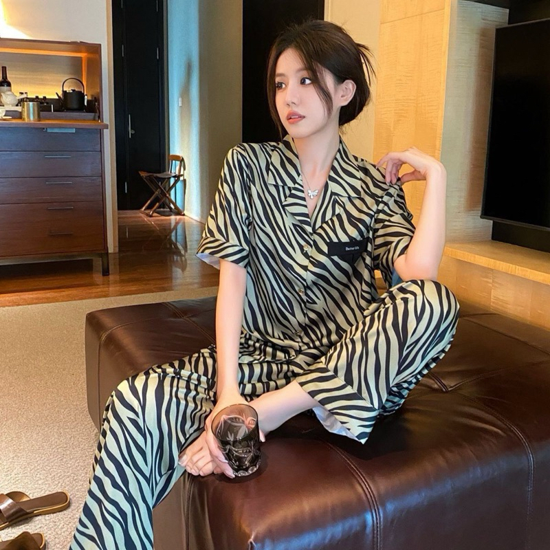 Pijama tay ngắn quần dài lụa latin cao cấp hàng thiết kế 60kg dưới 60kg