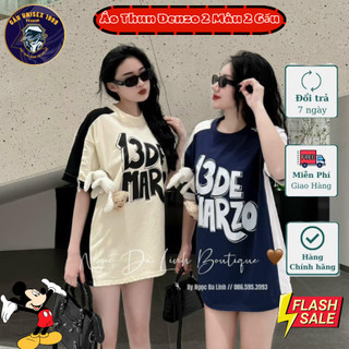 Áo Thun 13 DemaZO Phối 2 Màu Đính 2 Gấu Cổ Tròn 💙 Chất Cotton Co Giãn, Thoáng Mát, Thấm Hút Mồ Hôi