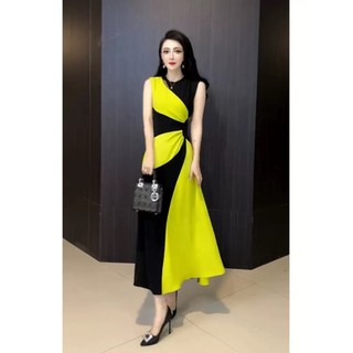 Đầm Maxi Lụa Phối Màu Cổ Tròn 4058 - Hàng Nhập