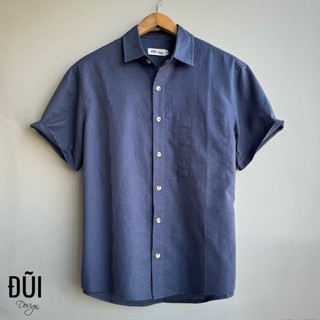 Áo đũi (linen) nam cài khuy cổ bẻ cộc tay xám M9