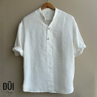 Áo đũi nam chui đầu cổ V tay lửng trắng M2