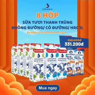 Combo 8 Sữa tươi thanh trùng Lothamilk hộp 1L
