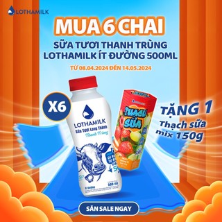 Sữa tươi thanh trùng Lothamilk Ít đường chai 500ml