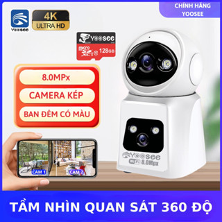 Camera Yoosee Wifi trong nhà 2 Mắt Xem 2 Màn Hình Cùng Lúc Xoay 360 Độ, Xem Đêm Có Màu, Hỗ Trợ Đàm Thoại 2 Chiều