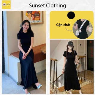 [Váy Body] Đầm Thun Gân Dáng Dài Hở Tà Sang Chảnh Quyến Rũ