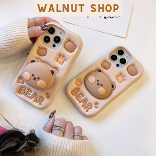Ốp cao su kute gấu bear nâu kèm pop loại 1 || ốp cao su kute chống bẩn từ ip6+ -- ip15 promax
