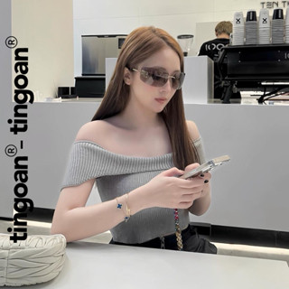  TINGOAN® - Áo trễ vai len xù croptop xám lượn viền vòm ngực MISSY TOP GR 