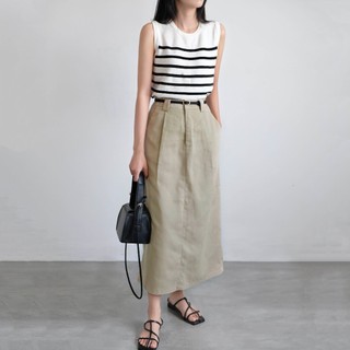  Chân Váy Màu Be Midi Chữ A Dáng Dài Có Túi Sau Chất Kaki THE J STUDIO - Kaki Midi Skirt 