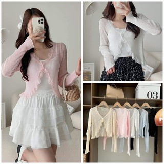 Áo Croptop Cardigan Lưới Mỏng Viền Ren Dài Tay Nhiều Màu, Labibi