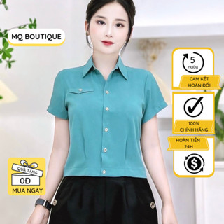 Áo lụa trơn cộc tay nữ bo gấu cao cấp sơ mi công sở có nắp túi nhiều màu , áo sơ mi họa tiết thiết kế MQ Boutique
