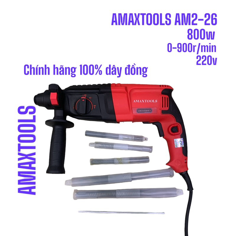 Máy khoan bê tông AMAXTOOLS AM 2-26 - Công suất 800W, Khoan bê tông 26mm