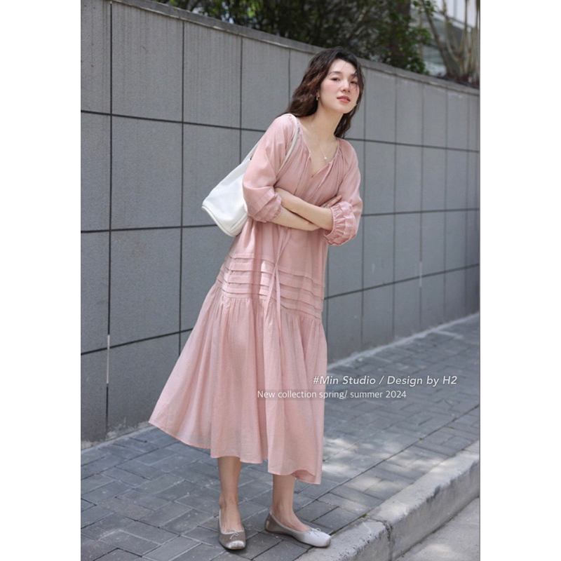 Đầm hồng bèo xếp ly tơ🫶🏻