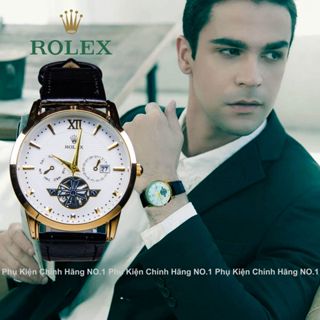 Đồng hồ Nam Rolex .i., dây da màu đen, thời trang, sang trọng, chống nước, chống xước, siêu bền