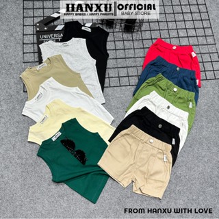 (NÊN TĂNG SIZE) Áo Ba Lỗ Bé Trai Cotton Màu Đơn Sắc, Quần Sooc Bé Trai Vải Kaki Dáng Đẹp, QA Mùa Hè Cho Bé Trai Hanxu