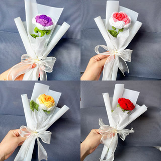 Hoa len handmade hoa hồng len bó 1 bông 2 bông