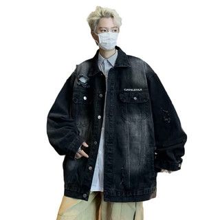 Áo Khoác Jeans Nam Nữ From Rộng, Tông Màu Wash Phối Rách (thêu túi)