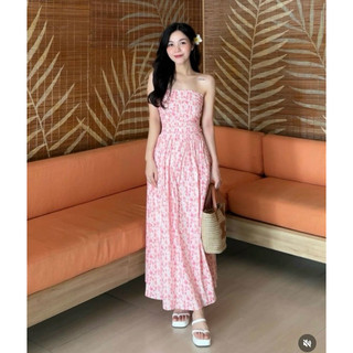 ĐẦM HOA MIDI ỐNG CÚP LƯNG THUN