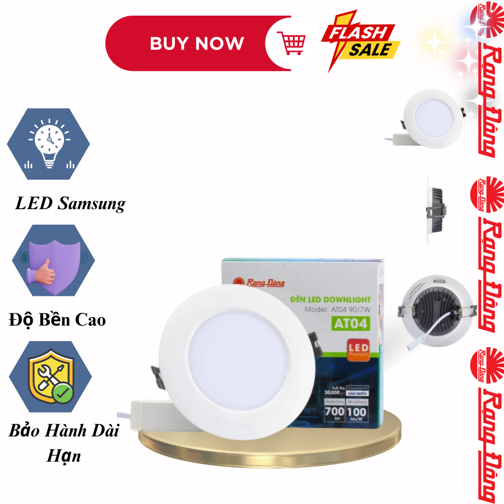 Đèn LED âm trần Rạng Đông,downlight 5w,7w,9w,12w lỗ trần 90,110 Model AT04