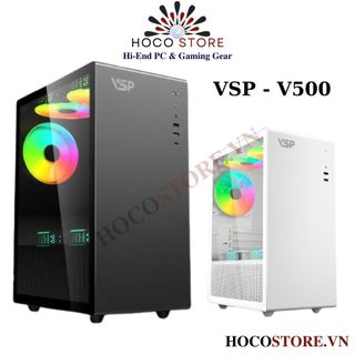 Vỏ case máy tính văn phòng có kính vsp v500 - trắng - đen l hoco store pc