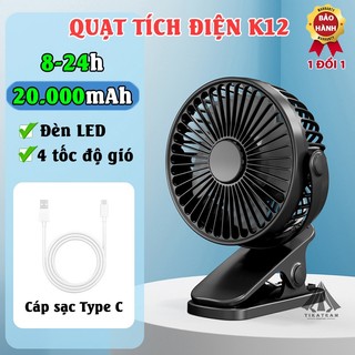 Quạt kẹp bàn, cầm tay tích đện K12, pin trâu lên đến 20000mAh với nhiều tốc độ gió siêu mát