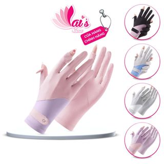 Găng Tay Chống Nắng Nữ Chống Tia UV UPF50+ Thun Lạnh Mỏng Nhẹ Hạt Silicon Chống Trượt Hở Ngón Tay