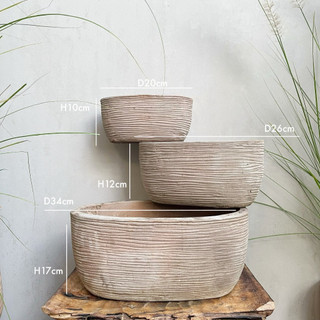Bộ 3 chậu đất nung ngang - chậu vân sọc giả cổ vintage