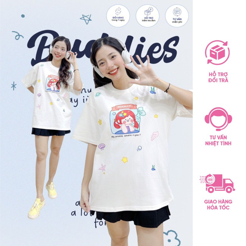 Áo thun nữ in hình Mermaid Buddies.25
