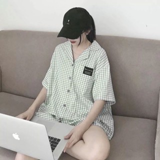 MÃ 07 Sét bộ đùi pyjama kẻ xốp hàn quốc kèm nơ