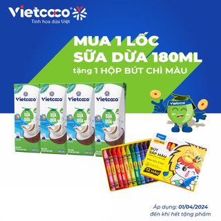 Sữa dừa vietcoco 1 lốc 4 hộp 180ml Combo 2 lốc tặng kèm 2 hộp bút chì màu luôn về Date mới nhất