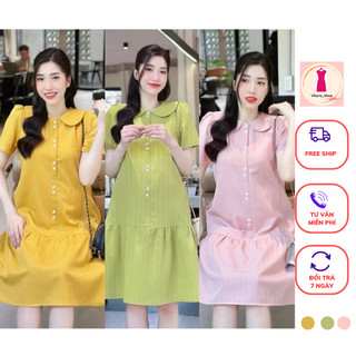 Váy suông dáng dài baybedol cổ bẻ có cúc cộc tay Form rộng bầu bí mặc thoải mái nha