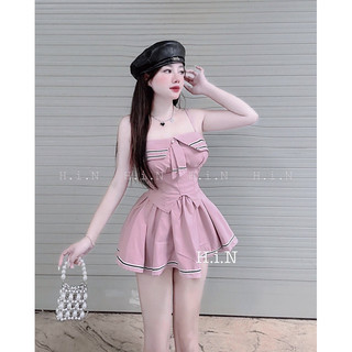 Set áo dây cup ngực mix chân váy xoè viền siêu xinh