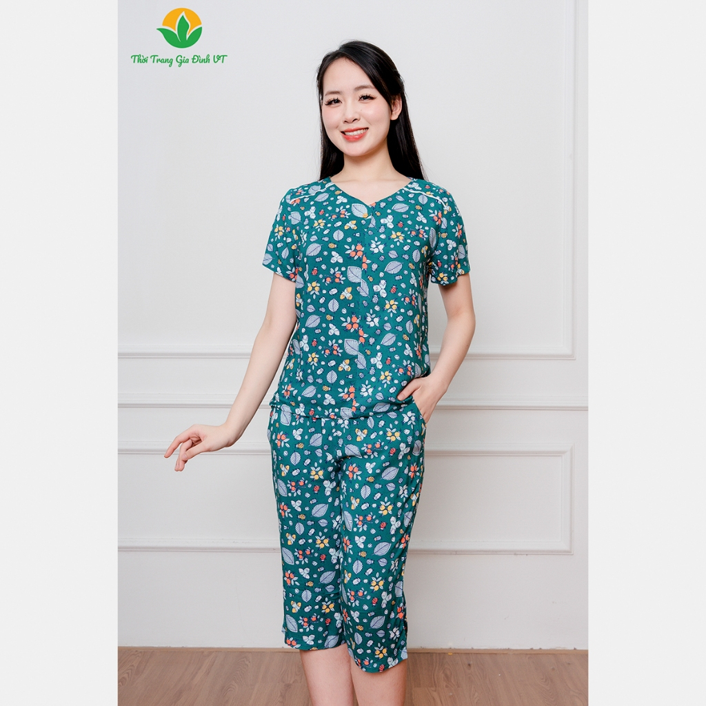 Đồ bộ lanh mặc nhà nữ Việt Thắng, quần lửng , áo cộc tay - B06.2311
