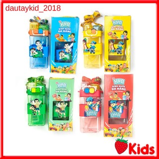 Bình nước kun đa năng bình 2 Ngăn 550ml hoạt hình kun nhiều mẫu dễ thương có ống hút tặng dây đeo