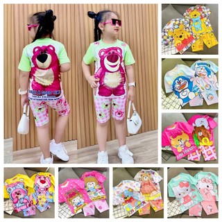 9-40kg hot gấu dâu, đồ bộ bé gái mẫu tay ngắn quần ngố thun lạnh siêu cưng 100