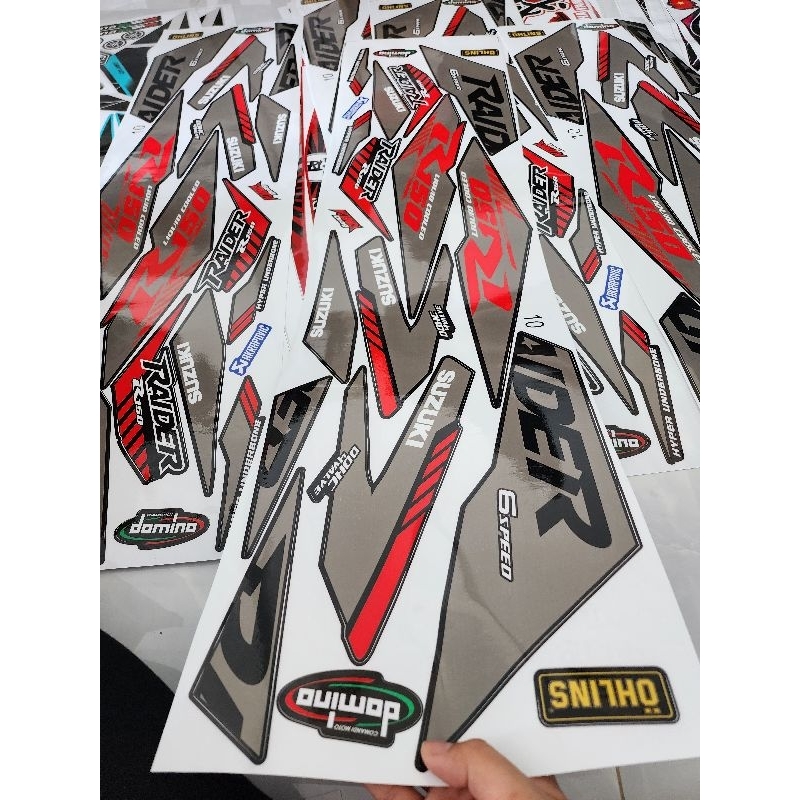 TEM RỜI RAIDER DÁN XE ĐEN PHỐI ĐỎ XÁM CHẾ ZIN - DECAL RUBY