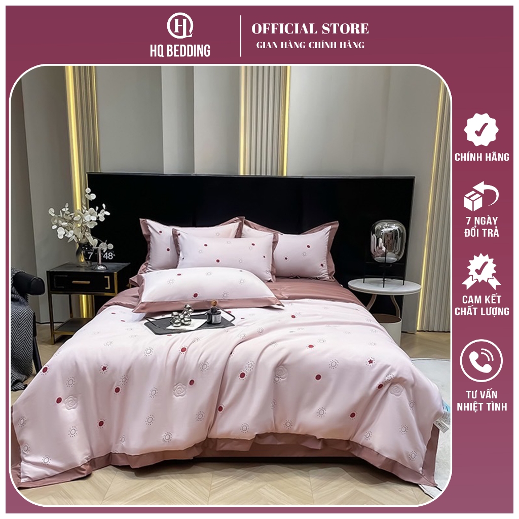 Bộ Chăn Ga Lụa thái chăn trần bông 4 món HQ Bedding Mềm Mịn