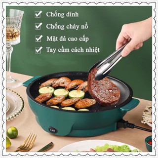 Chảo Nướng Điện Mini Đa Năng 26cm, Bếp Nướng Điện Chống Dính Vân Đá Cao Cấp, Nướng Thịt BBQ Hàn Quốc