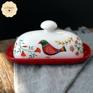 Hộp đựng bơ - khay đựng bơ bằng sứ họa tiết hoàng gia con chim